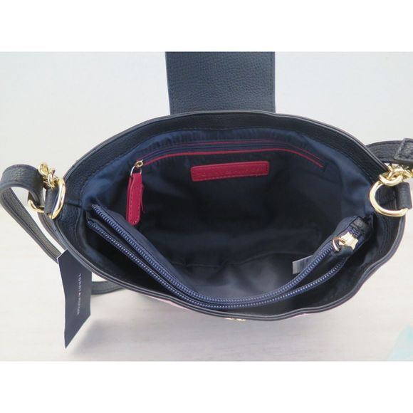 Tommy Hilfiger 69J5583 001 Pink/Black Striped PU Leather Crossbody Bag $108 - Picture 9 of 11